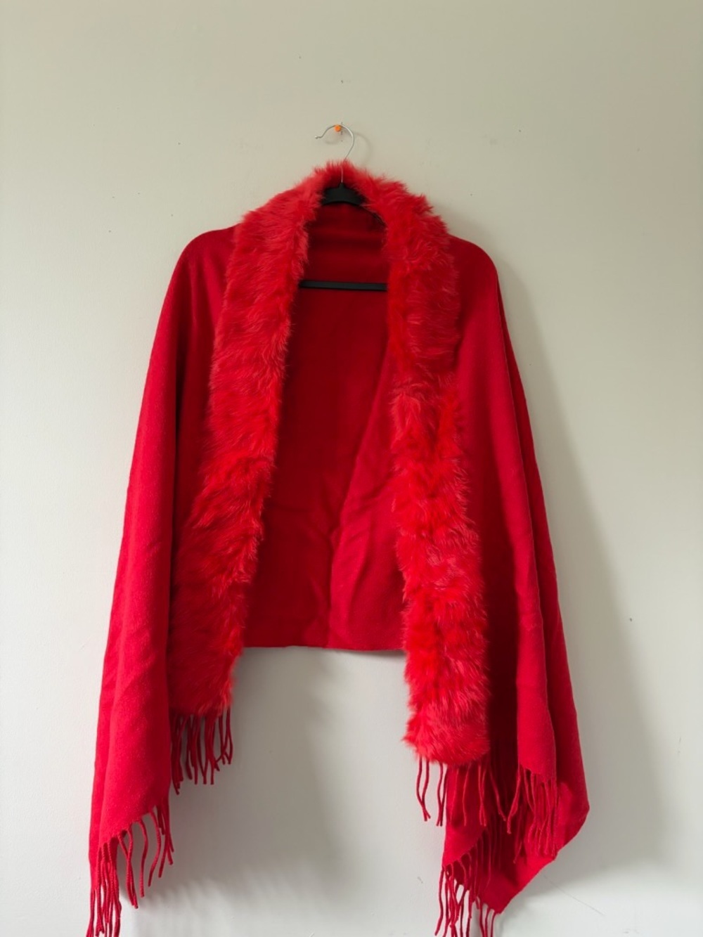 Red Faux-Fur Trim Women's Sweater Shawl - Picture 1 of 2